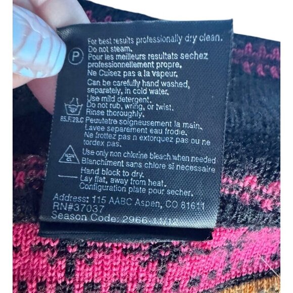 VTG Obermeyer Woman's Sz L Full Zip Black Pink Yellow Fair Isle Cardigan Sweater - Picture 7 of 11